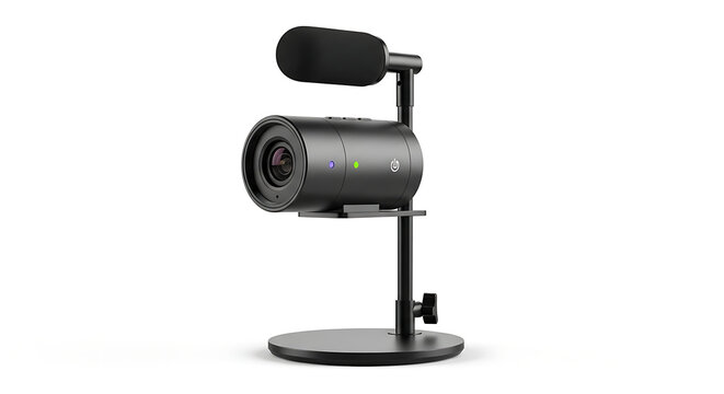 3D image Modern webcam camera for streaming video calls with HD lens desktop setup technology device.