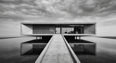 Dramatic Concrete Corridor with Light Beam and Geometric Shadows, Minimal Architecture Background