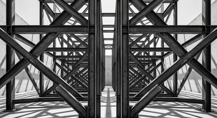 ymmetrical Steel Structure Framework with Geometric Lines, Industrial Architecture Background