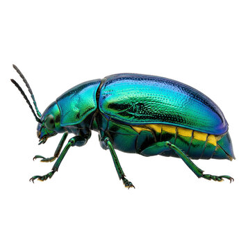 Iridescent Green Jewel Beetle Side View Isolated on White Background
