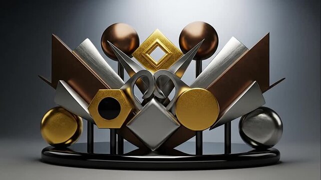 A 3D rendering of geometric shapes on a stand.