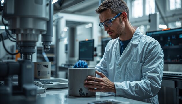 Ingeniero civil o t&eacute;cnico de laboratorio realizando ensayos de control de calidad de hormig&oacute;n o materiales de construcci&oacute;n en entorno industrial moderno.