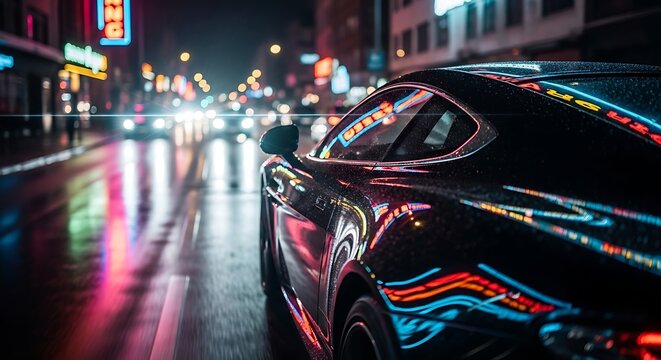 Night city traffic with cars and taxis moving on busy urban street