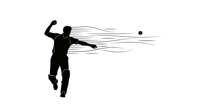 Cricket player throwing ball silhouette illustration