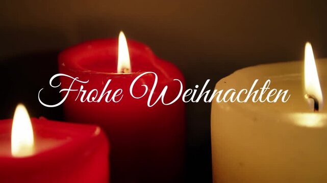 Animation of frohe weihnachten christmas greetings text over candles