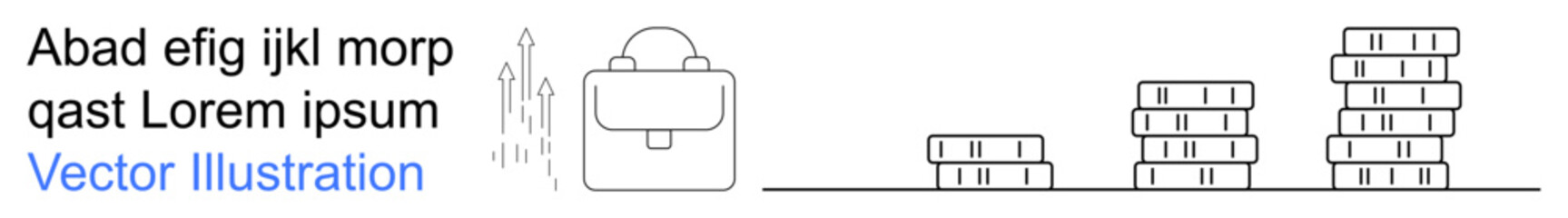 Financial planning, business growth, wealth management, career success, savings, investments. A bag icon stands next to a series of increasing coin stacks. Wealth management and financial planning © robu_s