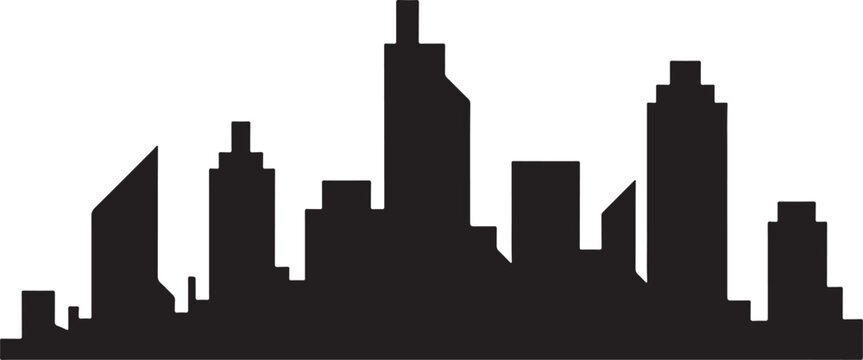 City skyline silhouette with tall buildings and skyscrapers on white background