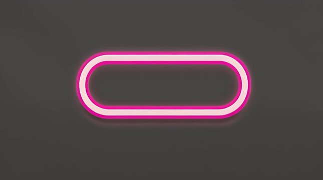 A neon-style frame, pink and white hues, glows against a neutral gray background. The inner space is empty. The design is simple and geometric
