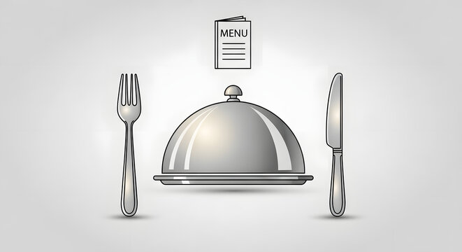 silverware and menu on table with covered dish for serving food close up detail view natural lighting - Generative AI.