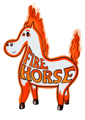 Ognisty koń z napisem Fire Horse, zabawna ilustracja cartoon na koszulki i naklejki © ukasz