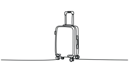 A rolling suitcase standing upright on a flat surface © Graphix Desk