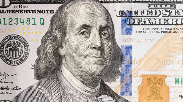 Various Dollar Banknotes, Portraits of U.S. Presidents, Stop-Motion. Looped Video. Close-Up.