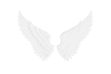 Fototapeta premium Freedom And Angelic Symbol Concept With Wings. White Feather Wings Spread Symmetrically On White Background. 3d rendering