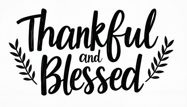 Thankful and blessed typography design with leaves
