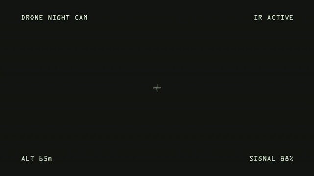 Night Vision Drone Patrol Perspective with Infrared Mode, Altitude Data and Signal Indicator for Security and Surveillance Footage