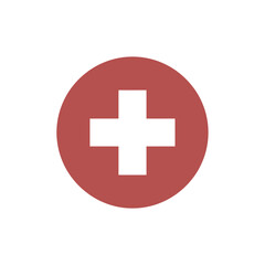 Fototapeta premium Red circle with a white cross symbol, commonly associated with medical services, first aid, or healthcare.