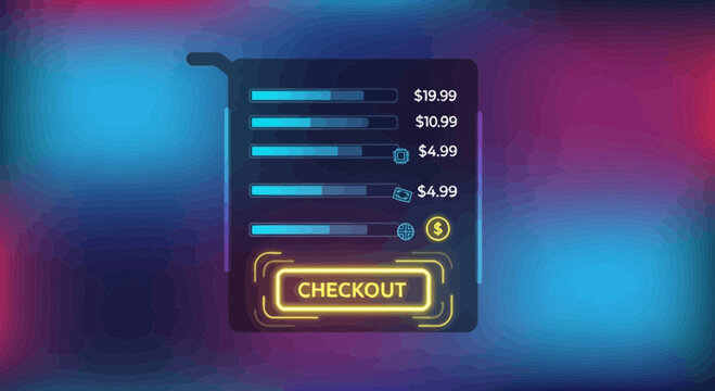 Futuristic Checkout Interface with Glowing Elements and Modern Design.