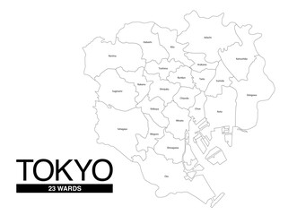 Fototapeta premium 東京都23区白地図 区名入 (英語)