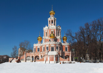Church of the Intercession of the Holy Mother of God in Fili in winter. Moscow, Russia.