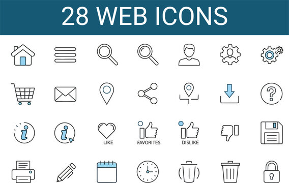 Collection of various line icons for web and mobile applications