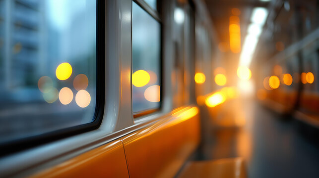 Last train home atmosphere concept, cinematic urban solitude lifestyle, late night travel mood, defocused background, with copy space