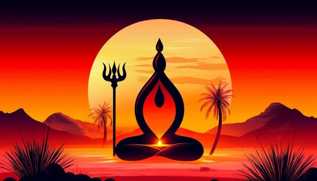 A captivating illustration depicting Maha Shivratri featuring a sacred lingam and trident.