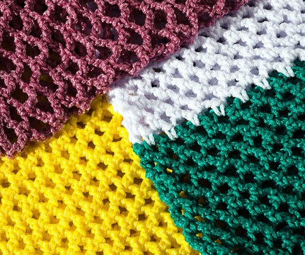 Women's bags made of polyester cord. Multi-colored shopping bags for groceries.