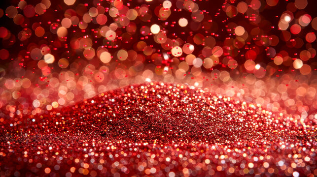 Red glitter sparkle background with glowing luxury festive lights