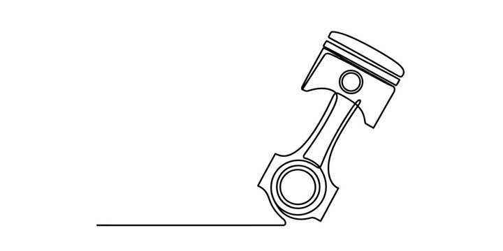 Minimalist continuous line drawing of a mechanical engine piston isolated on a plain white background Vector, illustration