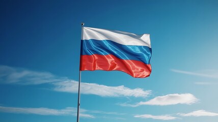 Naklejka premium Russian Flag Waving Blue Sky Patriotic Symbol National Identity Photo