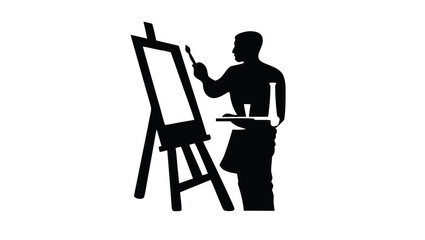 Fototapeta premium A silhouette of an artist painting on an easel in a studio
