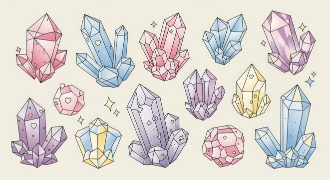 Colorful Crystal Gemstone Collection Illustration.