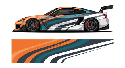 Obraz premium Stylized race car graphic featuring orange and blue livery with dynamic swoosh design.