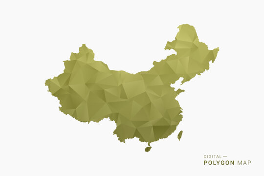 China polygon map vector illustration in low poly geometric style, soft pastel colors with Olive green, clean silhouette on solid background, ideal for infographic.
