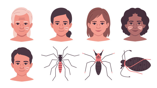 Illustration of mosquito bites on different skin types and ages