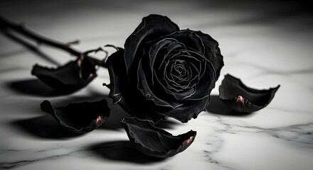 Black Rose on Marble – Conceptual Floral Photography
