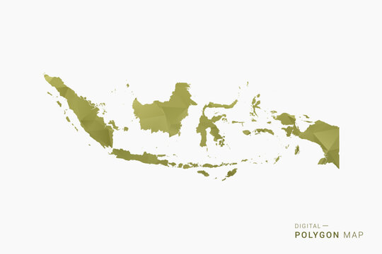 Indonesia polygon map vector illustration in low poly geometric style, soft pastel colors with Olive green, clean silhouette on solid background, ideal for infographic.