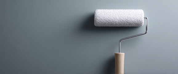 Obraz premium White paint roller on gray wall