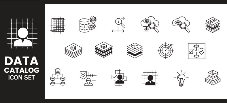 Data Catalog Strategic Information Architecture and Cyber Security Network Icon Set
