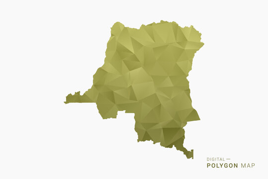 Democratic Republic of the Congo polygon map vector illustration in low poly geometric style, soft pastel colors with Olive green, clean silhouette on solid background, ideal for infographic.