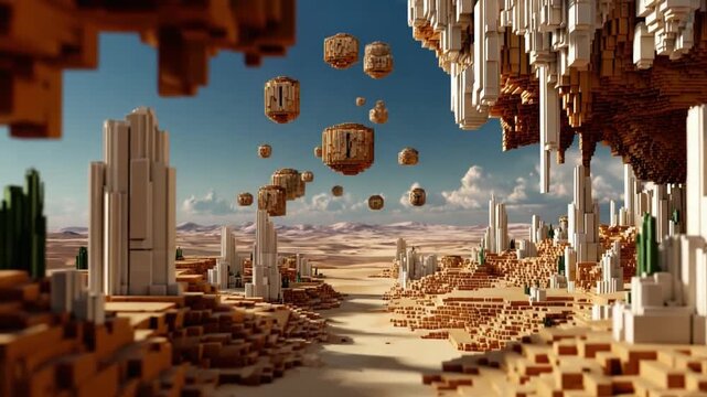 Dreamscape City: A surreal landscape unfolds, blending architectural marvels and floating monoliths within a desert environment. A testament to imagination and creativity.