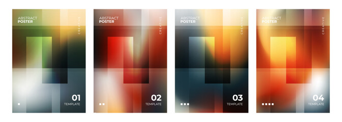 Naklejka premium Abstract posters. Set of blurred backgrounds. Gradient stripes. Defocused dark color templates for creative graphic design. Vector illustration.