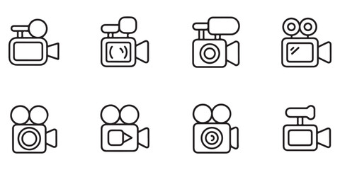 Fototapeta premium Collection of Outline Video Camera Icons for Digital Media and Film Production Design