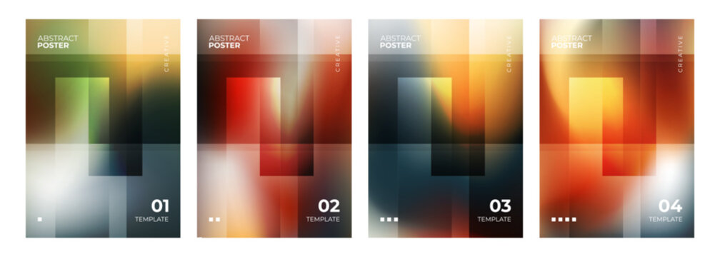 Abstract posters. Set of blurred backgrounds. Gradient stripes. Defocused dark color templates for creative graphic design. Vector illustration.