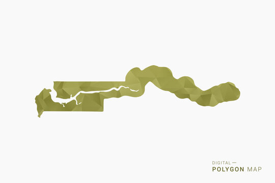 Gambia polygon map vector illustration in low poly geometric style, soft pastel colors with Olive green, clean silhouette on solid background, ideal for infographic.