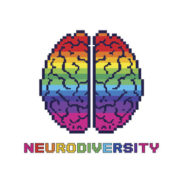 Vibrant Pixelated Brain Rainbow Illustration Celebrating Neurodiversity in a Digital Art Display