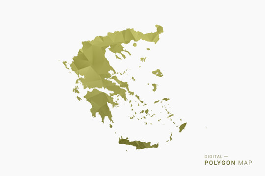 Greece polygon map vector illustration in low poly geometric style, soft pastel colors with Olive green, clean silhouette on solid background, ideal for infographic.