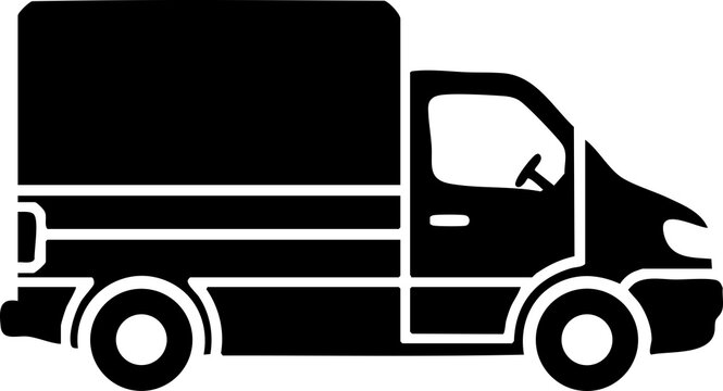 Black cargo van icon for delivery and logistics services - simple transport vector