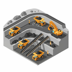 Naklejka premium Coal Mining Operation with Heavy Machinery and Trucks.