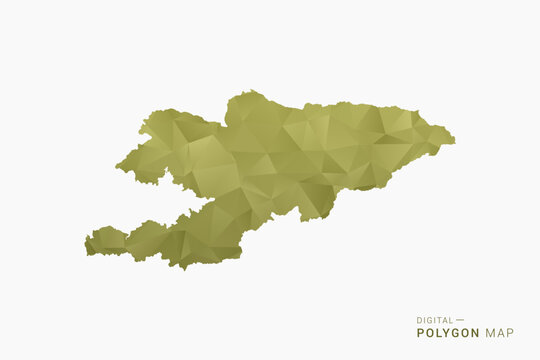 Kyrgyzstan polygon map vector illustration in low poly geometric style, soft pastel colors with Olive green, clean silhouette on solid background, ideal for infographic.